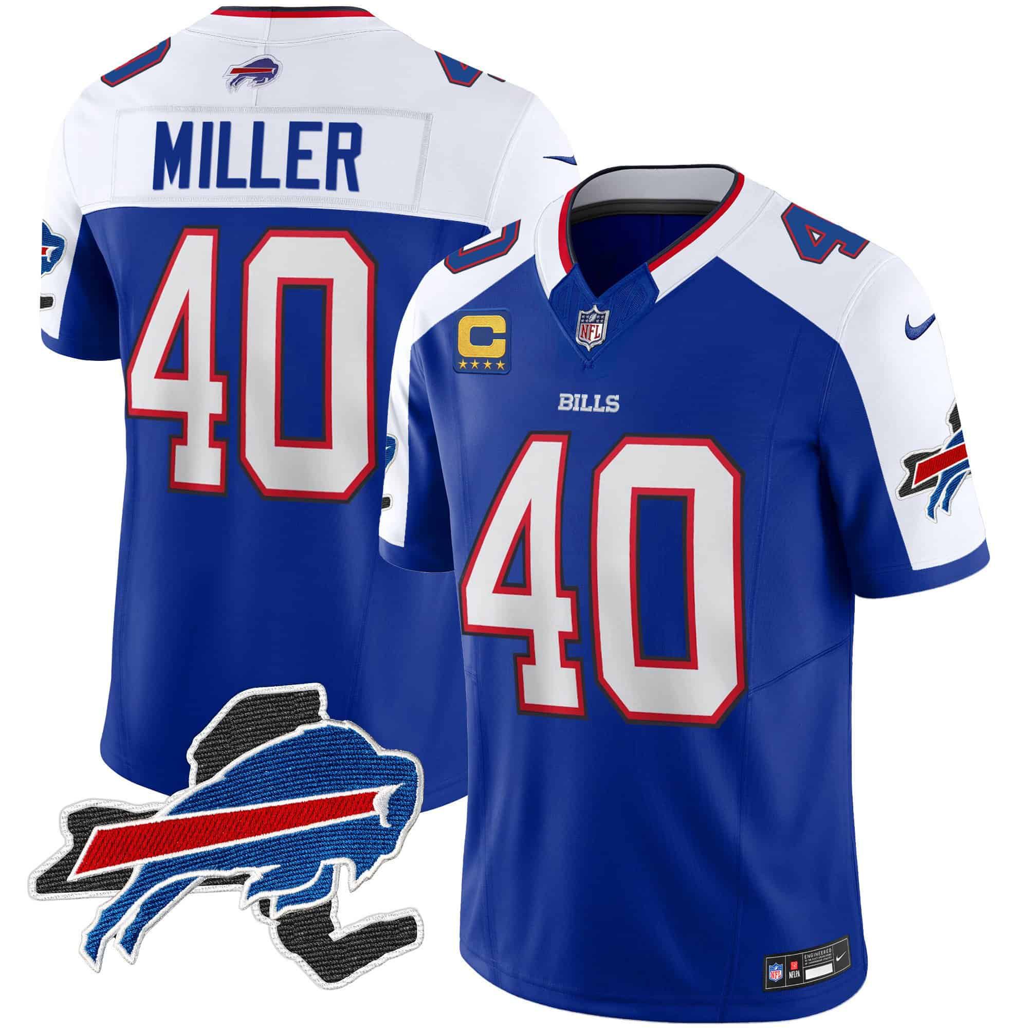 Men Buffalo Bills #40 Miller Blue 2024 Nike Patch Vapor Limited NFL Jersey